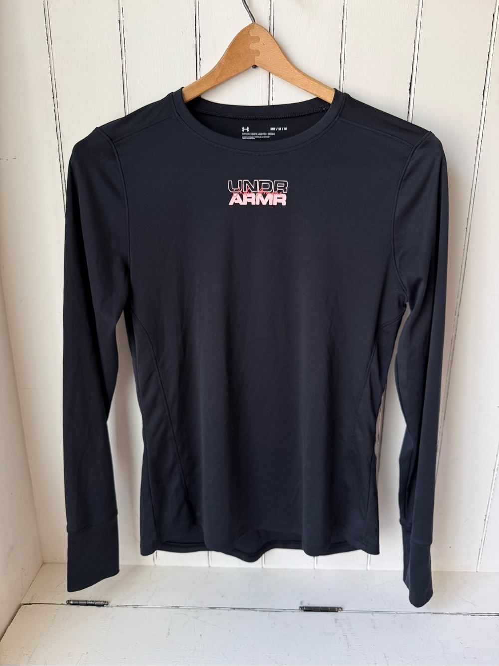 Under Armour Black Long Sleeve Athletic Top With Pink Logo